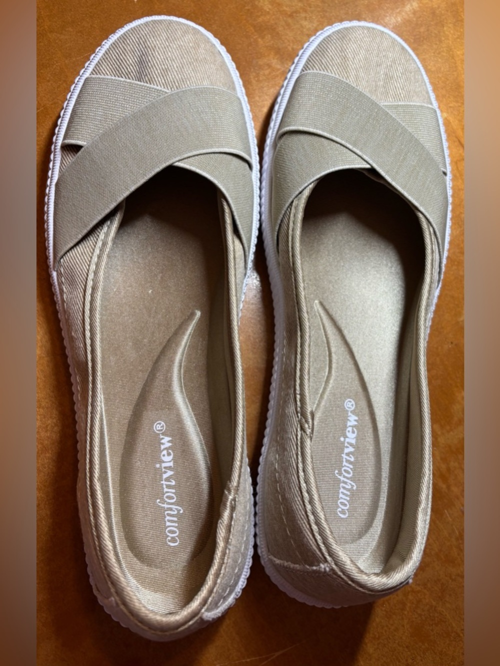 Catherine’s The Jazlyn Slip-On Sneaker by Comfortview; color khaki; size 10M.